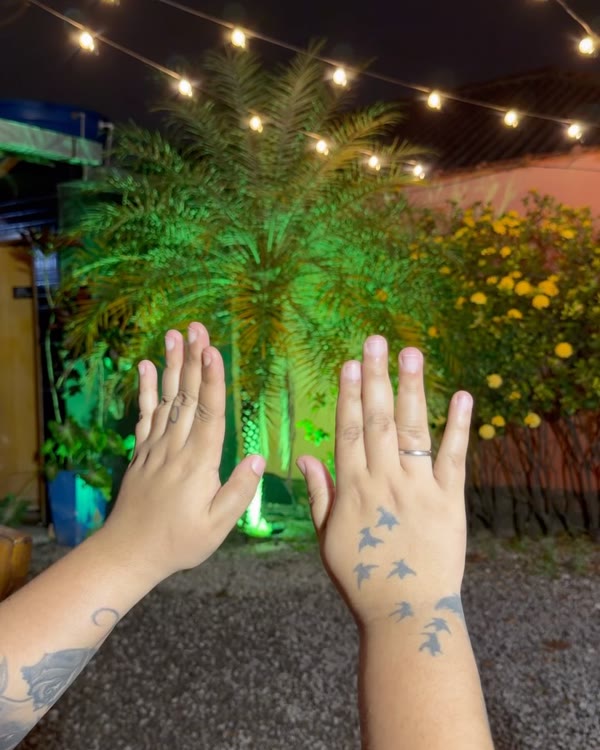 Jardim do Alecrim à noite com cordão de luzes amarelas